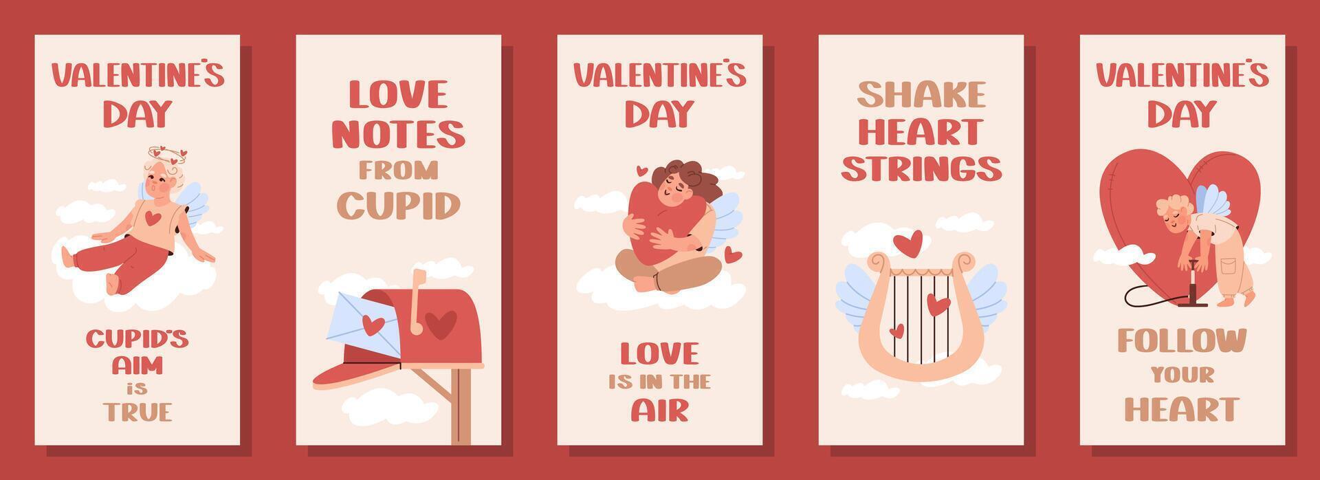 Set of Valentines day vertical poster. Design template, illustration vector