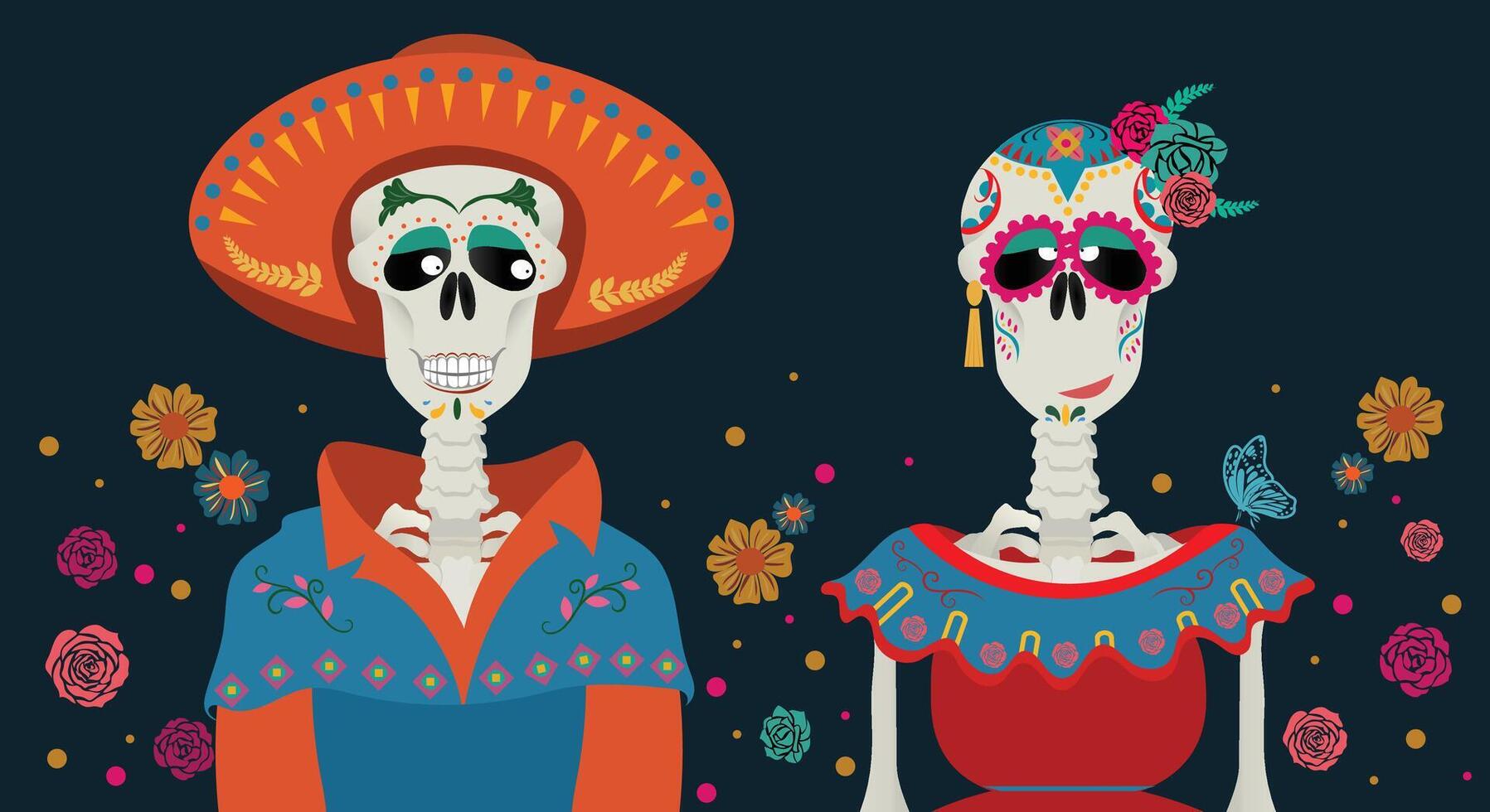 Halloween party poster, Hand drawn Day Of The Dead Illustration, Hand drawn Dia de los Muertos illustration vector
