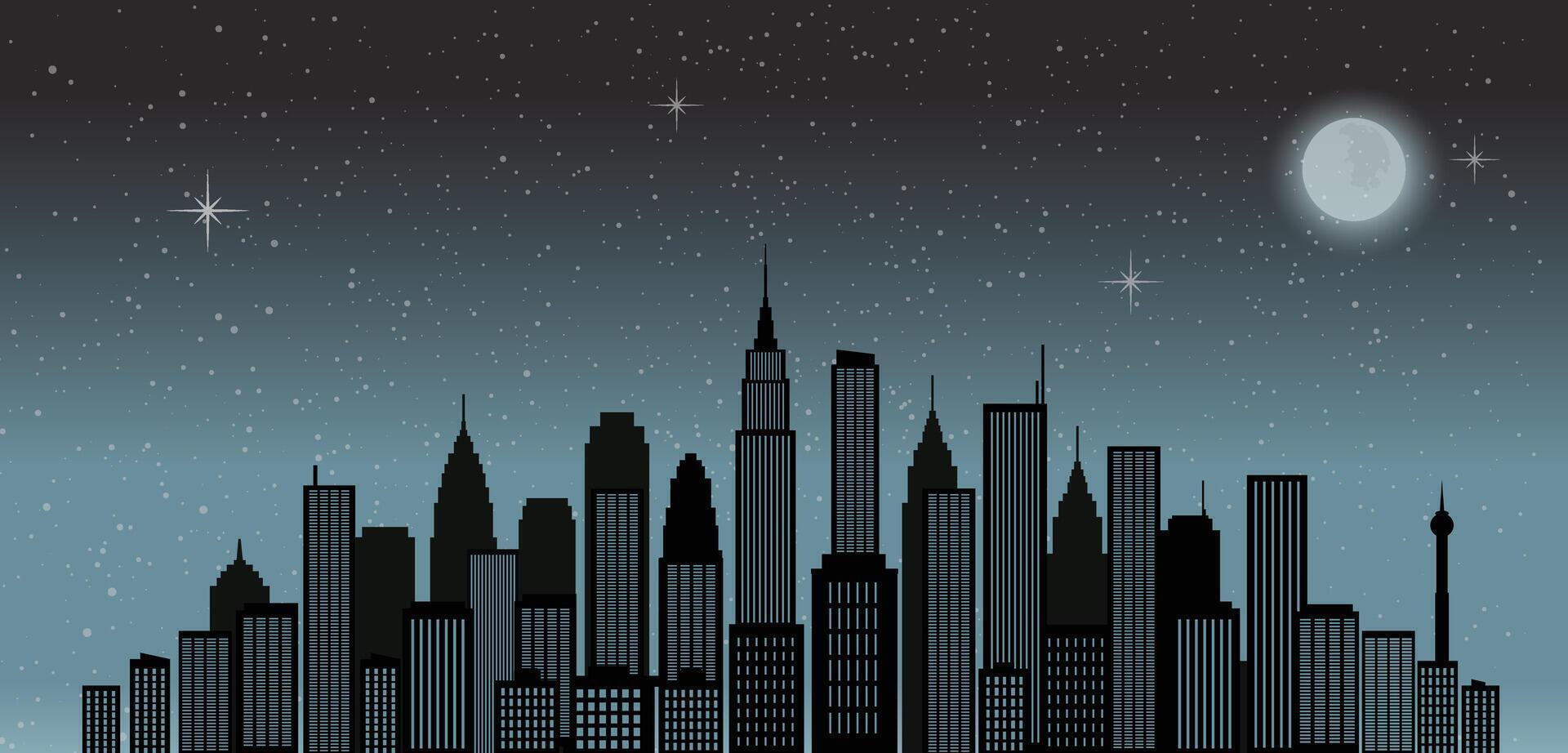 A cityscape scene with a night sky and buildings vector