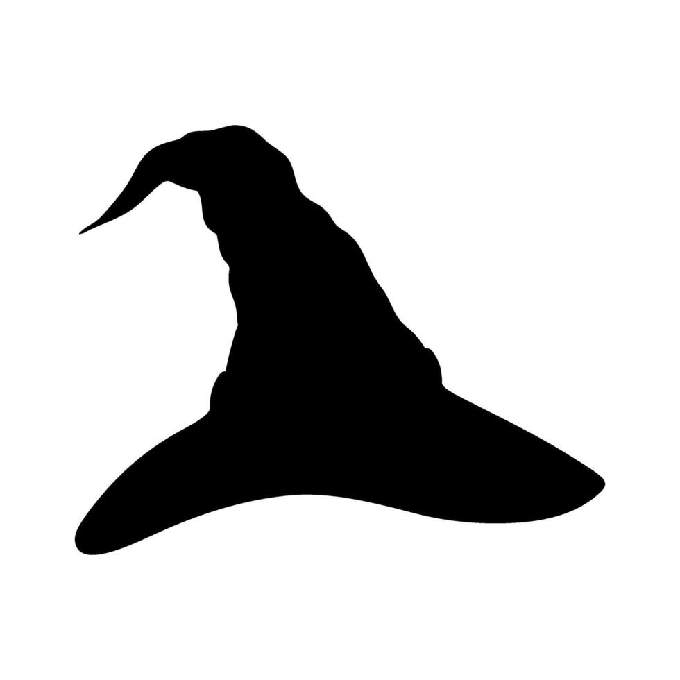 Halloween witch hat silhouette illustration. Graphic monochrome drawing. Hand drawn outline sketch, engraved illustration. Design element for party invitation, decoration, banner, poster, print vector