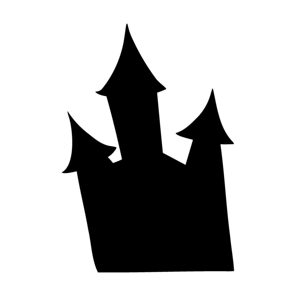 Spooky Halloween haunted house silhouette illustration. Abandoned mansion graphic monochrome drawing. Hand drawn outline sketch, engraved illustration. For Halloween party invitation, decor, print vector