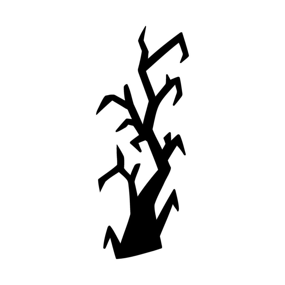 Spooky Halloween tree silhouette illustration. Graphic monochrome drawings. Hand drawn outline sketch, engraved illustration. For party invitation, decoration, banner, poster, print. vector