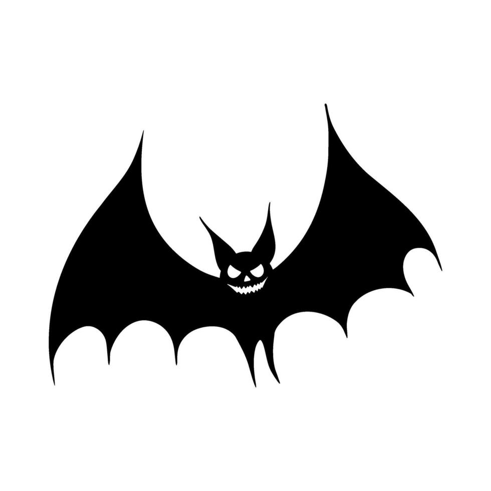 Sinister laughing Halloween bat silhouette illustration. Graphic monochrome drawing. Hand drawn outline sketch, engraved illustration. For Halloween party invitation, poster, banner, print, sticker. vector