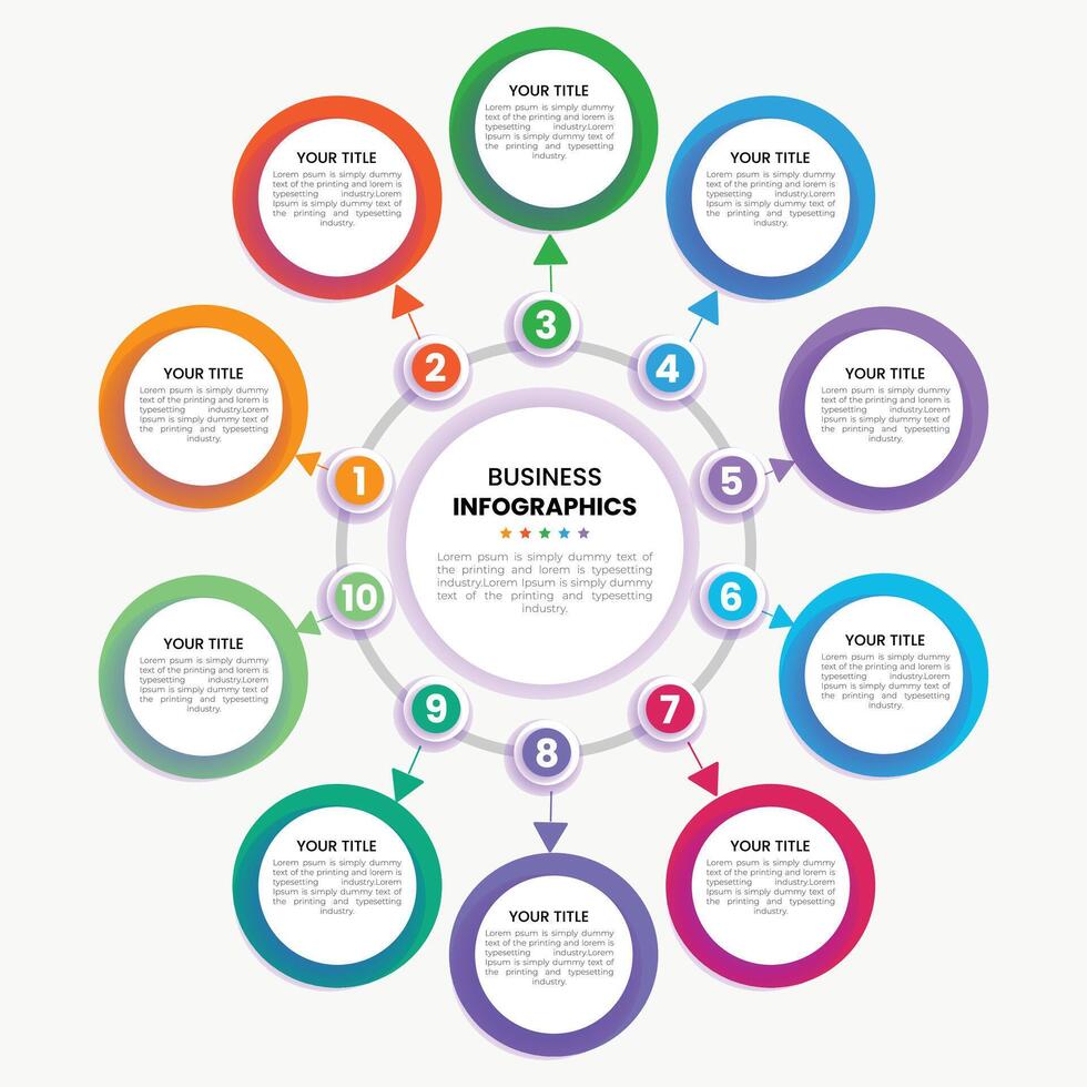 Business infographics template. Timeline with 10 steps, label and marketing icons. illustration. vector