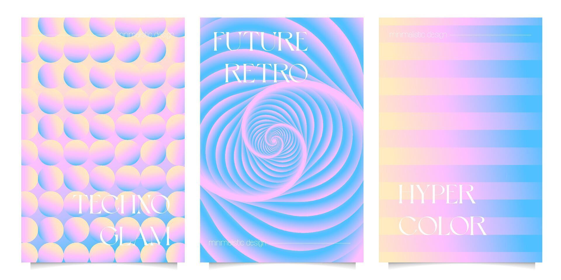 Soft color gradient artwork poster templates set bold - line flow gradient graphic design, circle art for framed poster print web covers aesthetic background abstract print paper. vector