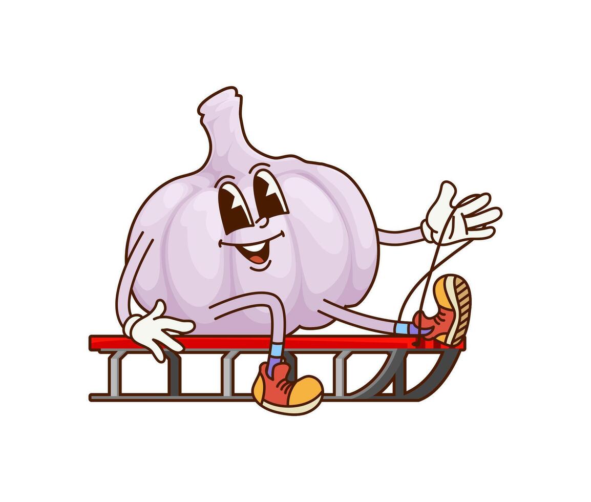 Groovy Christmas garlic vegetable character vector