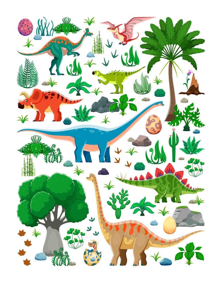 Prehistoric era dinosaur characters, dino lizards vector