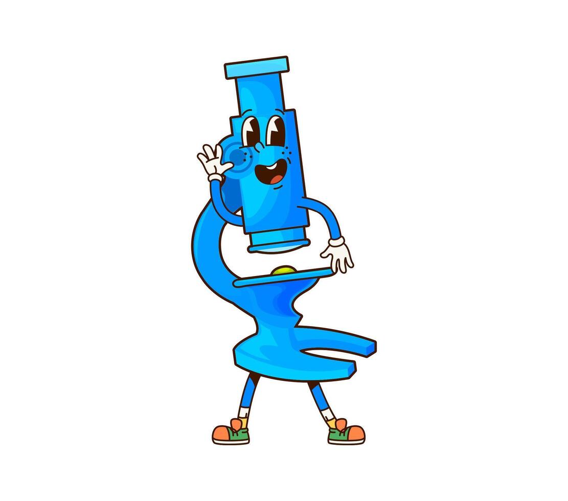 Groovy school microscope funny character vector
