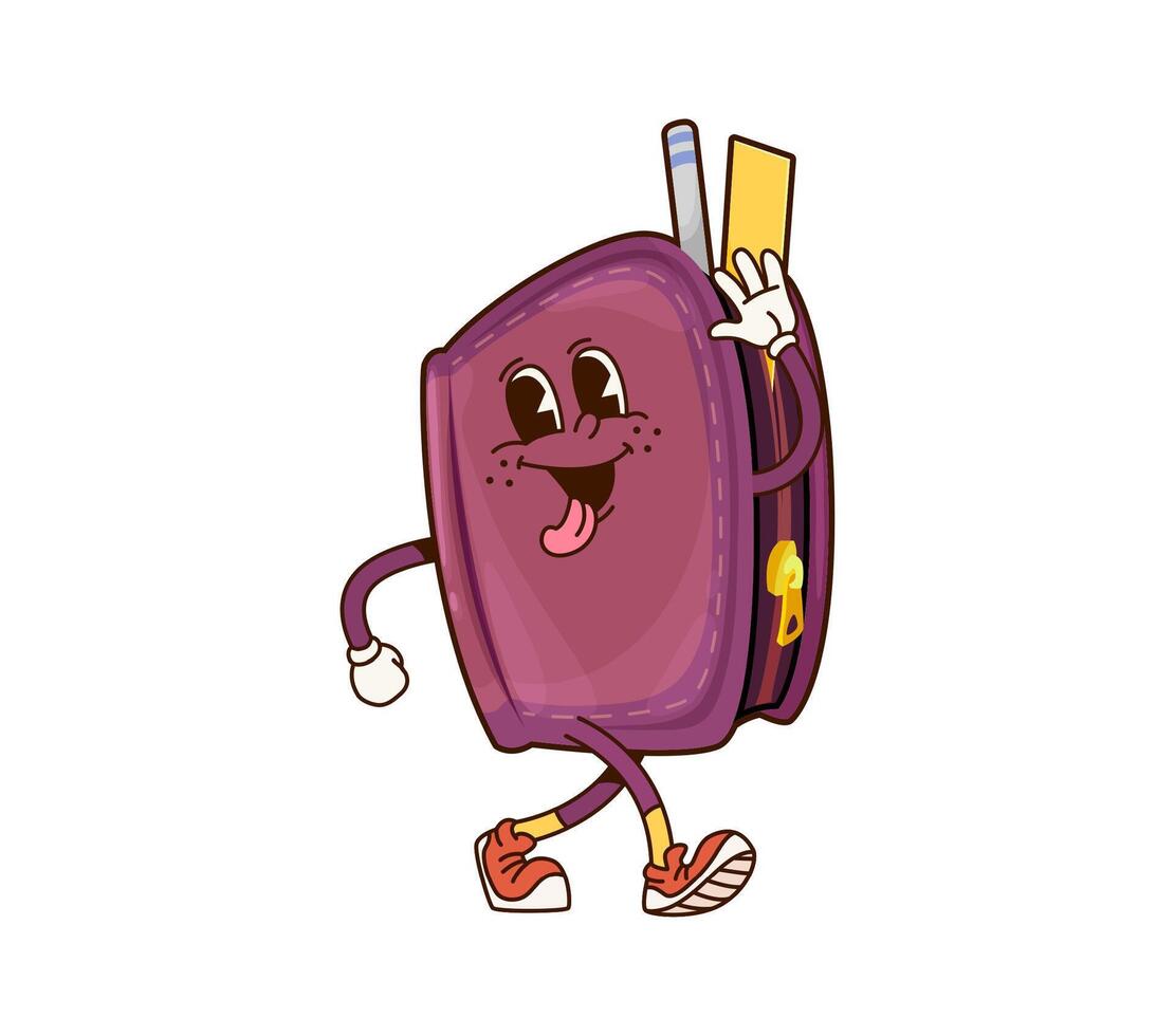 Groovy school pencil case funny character vector