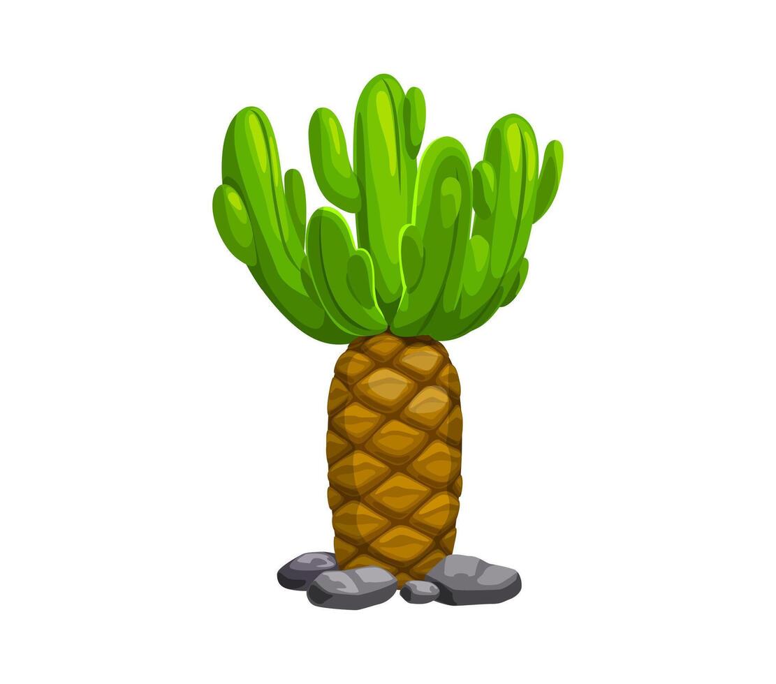 Palm cactus tree, prehistoric jungle game asset vector