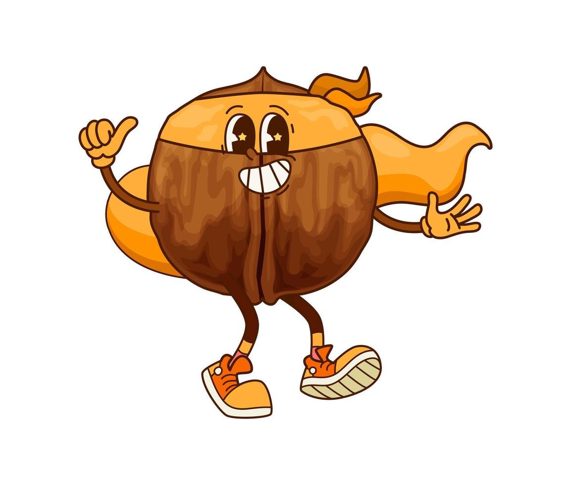 Groovy walnut superhero character in funky cape vector