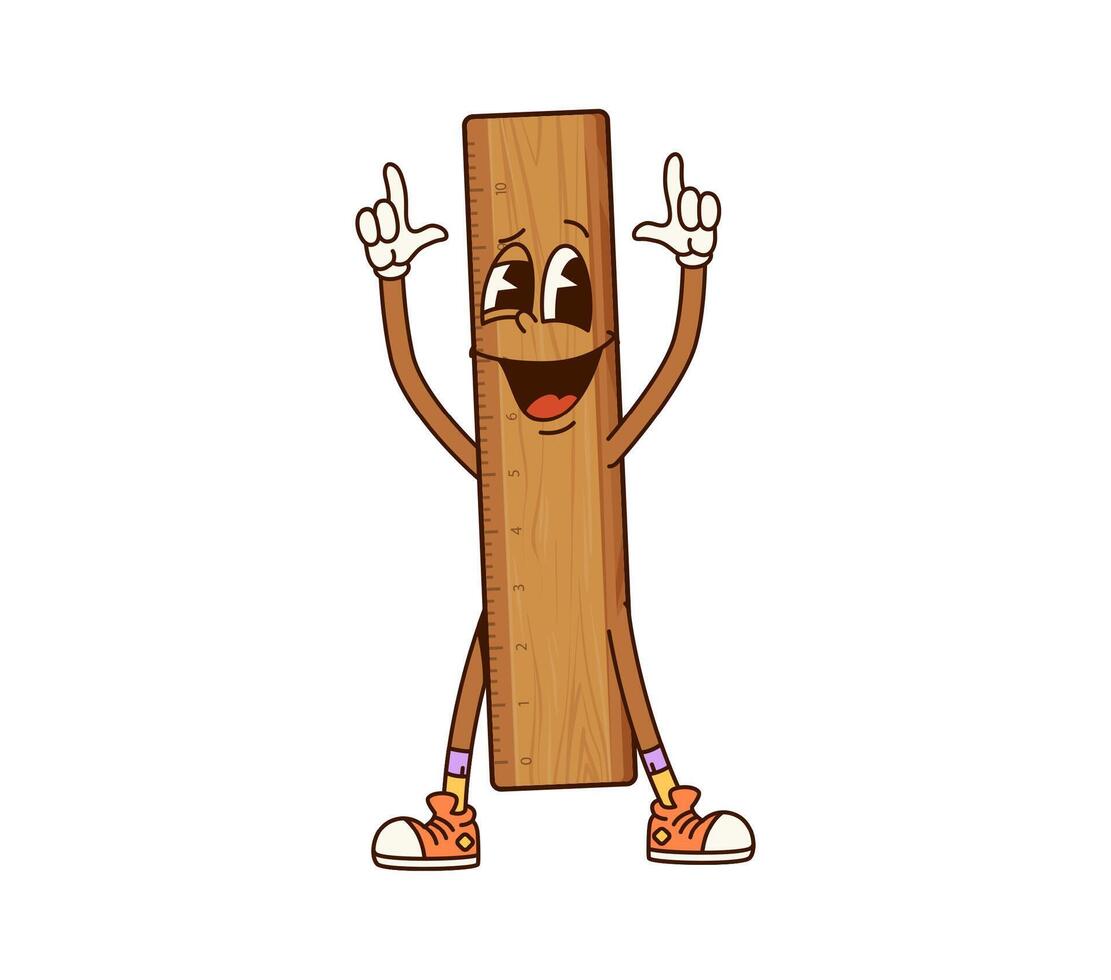 Groovy school ruler happy smiling character vector