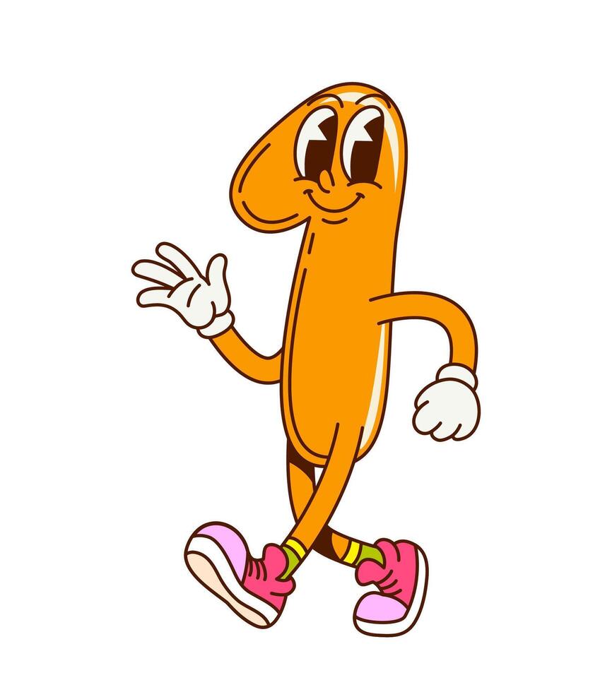 Groovy math number one 1 retro cartoon character vector