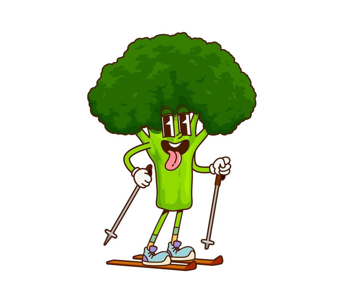 Groovy Christmas broccoli vegetable character vector