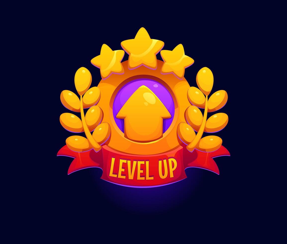 Cartoon game level up icon yellow upward arrow vector
