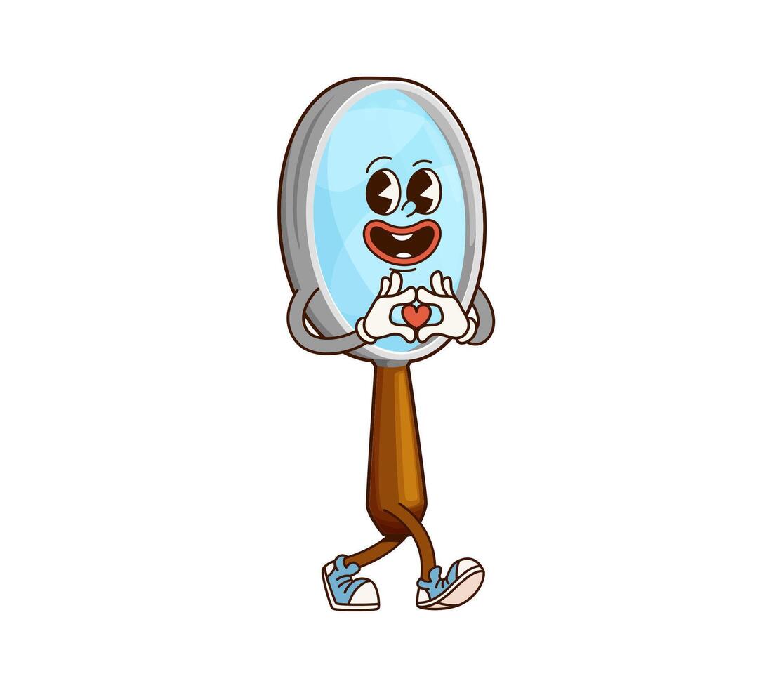 Groovy magnifying glass school funny character vector