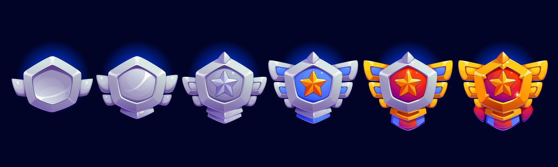 Military game level badge, rank medal progression vector