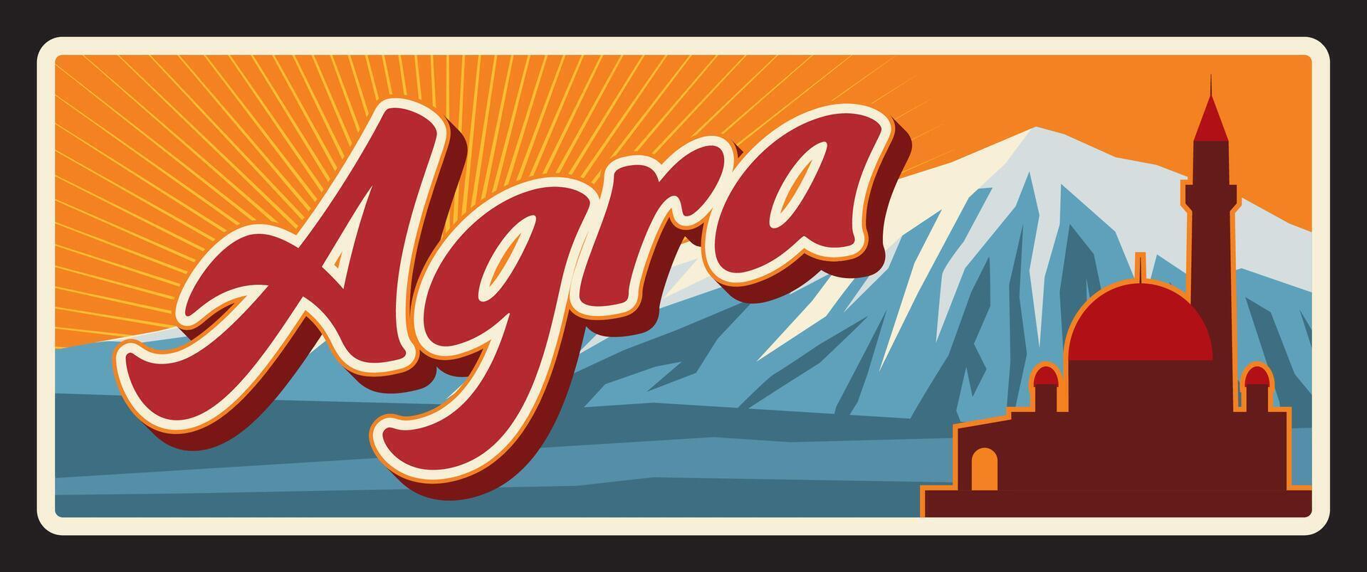 Agra Turkey province retro travel plate vector