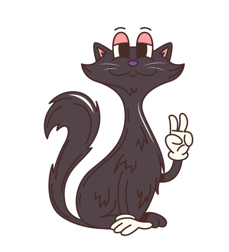 Groovy Halloween black cat funny cartoon character vector