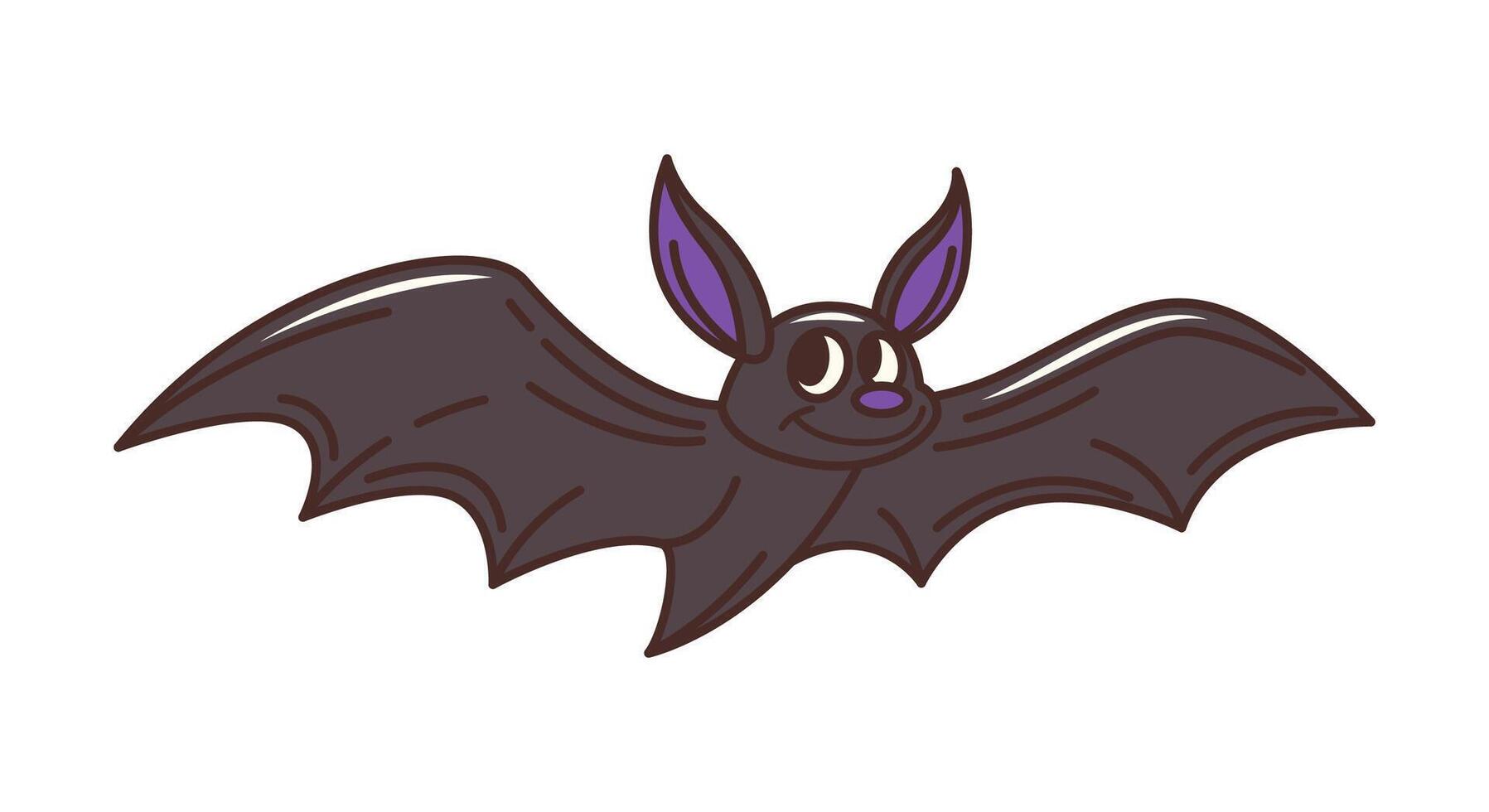 Groovy Halloween flying bat cartoon character vector