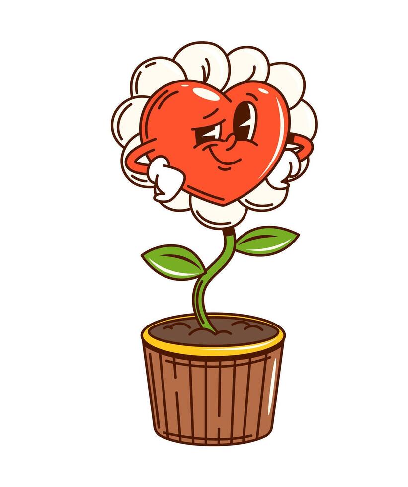 Groovy valentine chamomile bloom cartoon character vector