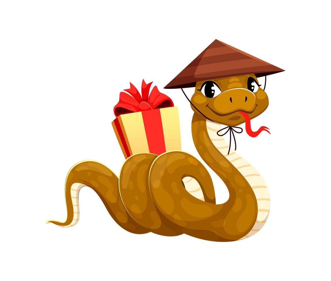 Cartoon snake character wearing traditional hat vector