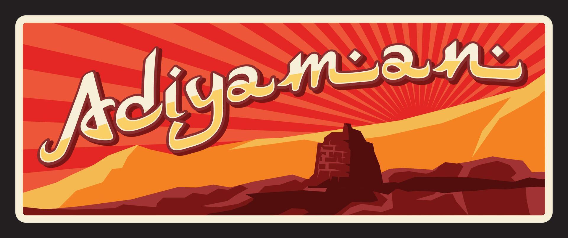 Adiyaman provinces of Turkey, vintage travel plate vector
