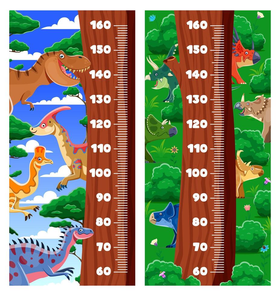 Kids height chart ruler with prehistoric dinosaurs vector