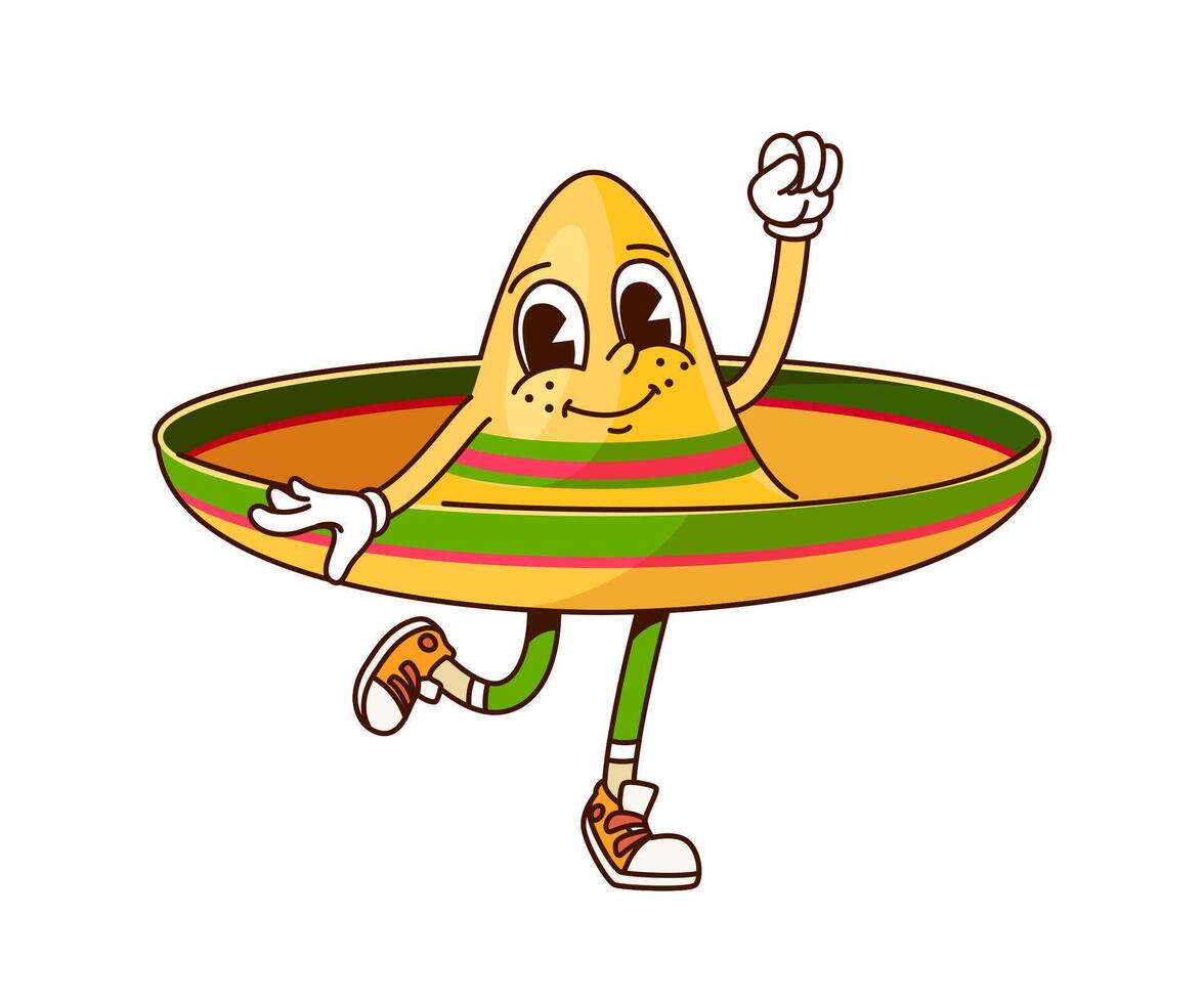 Funny groovy sombrero hat character strutting vector