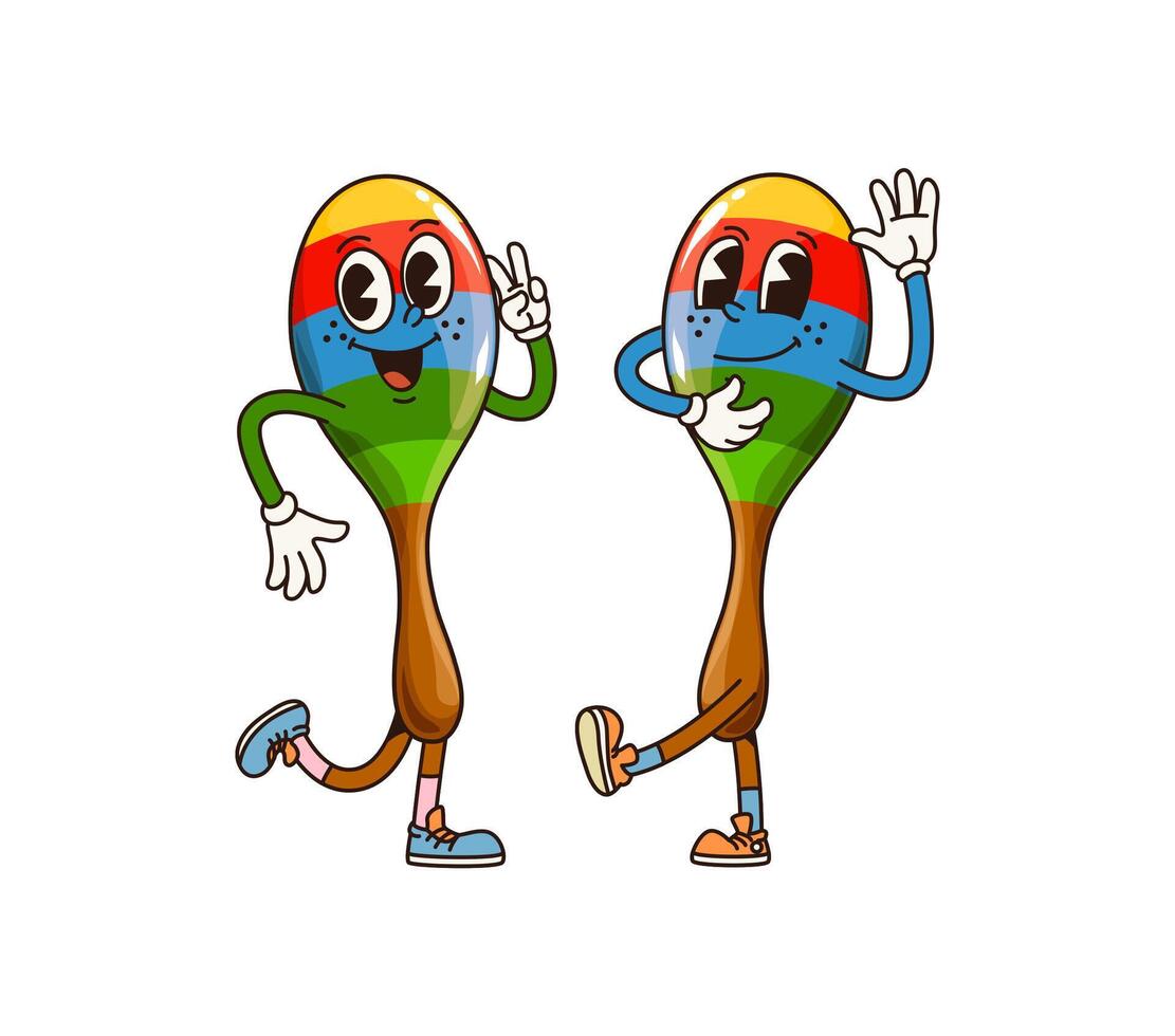 Cartoon maracas groovy musical instruments pair vector