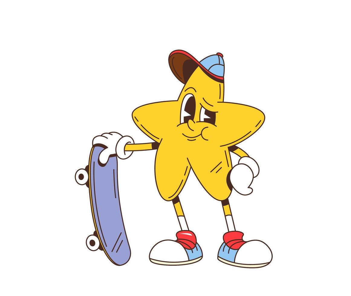 Cartoon retro star character with skateboard vector