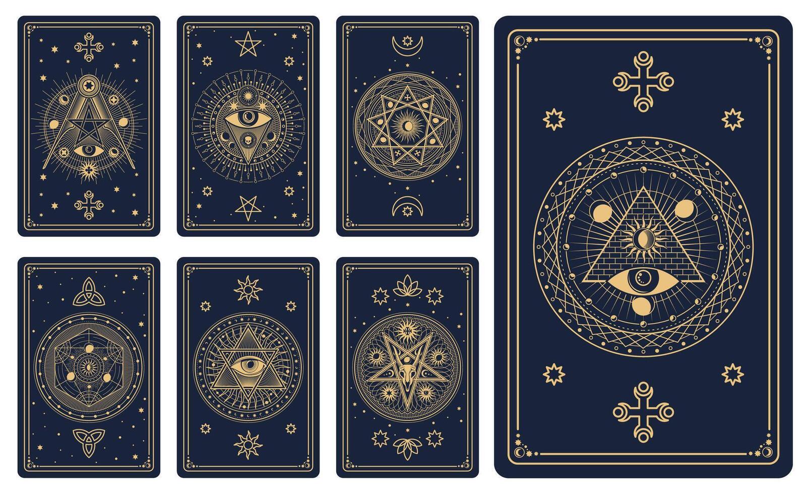 Tarot cards with celestial frame, esoteric pattern vector