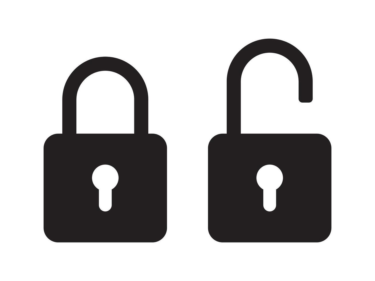Padlock icon, security icon. Black locked unlocked padlock icon. vector