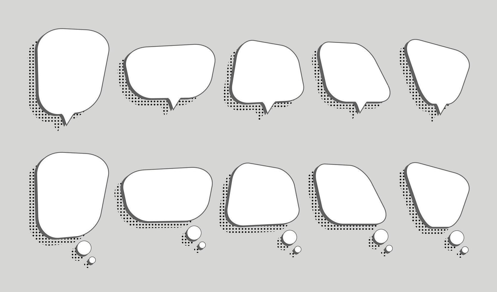 White empty think bubbles in various shapes with shadows. Graphic design. vector