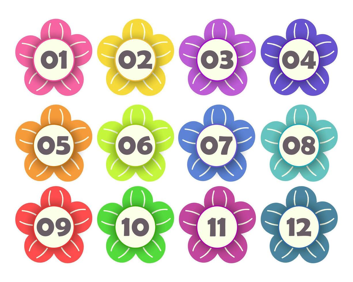 Colorful flowers with numbers. Graphic design. vector