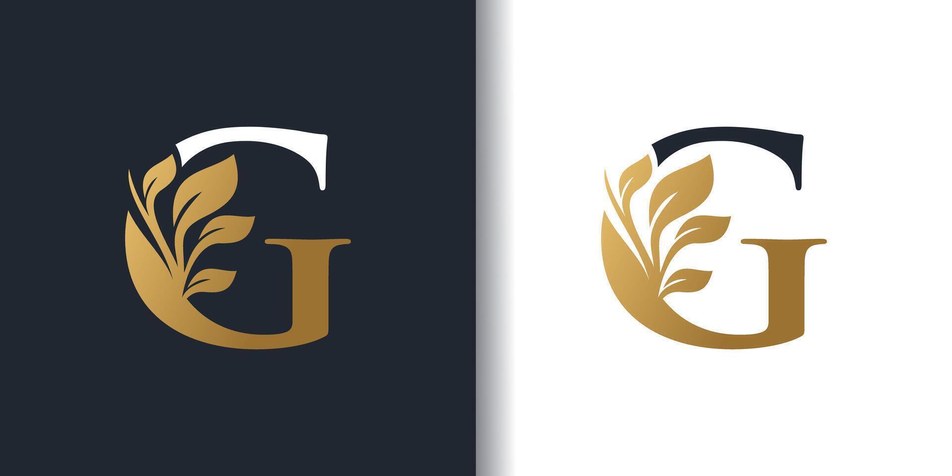 Letter logo G with nature concept design vector