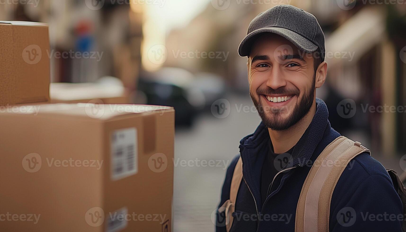 A smiling man with a package in his hand photo