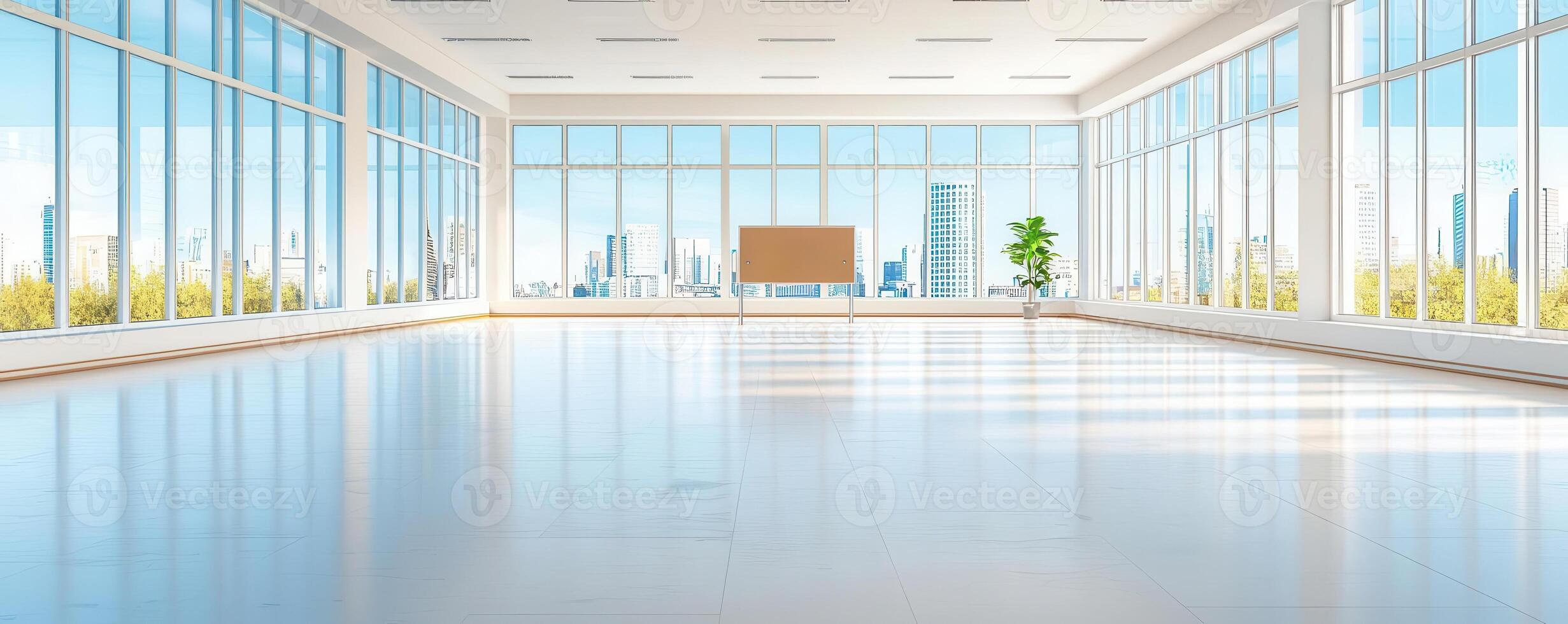 Empty office building with For Sale sign, bailout discussions underway, 3D illustration photo