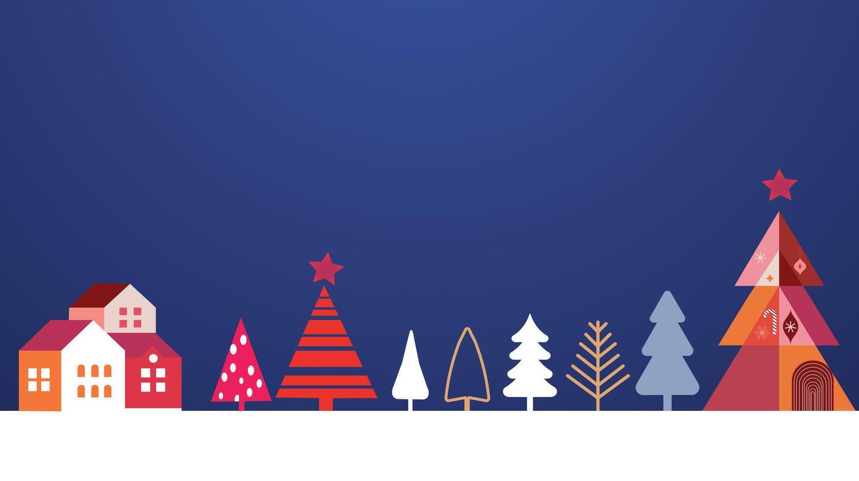 Christmas Night Scene with Festive Trees and Homes vector
