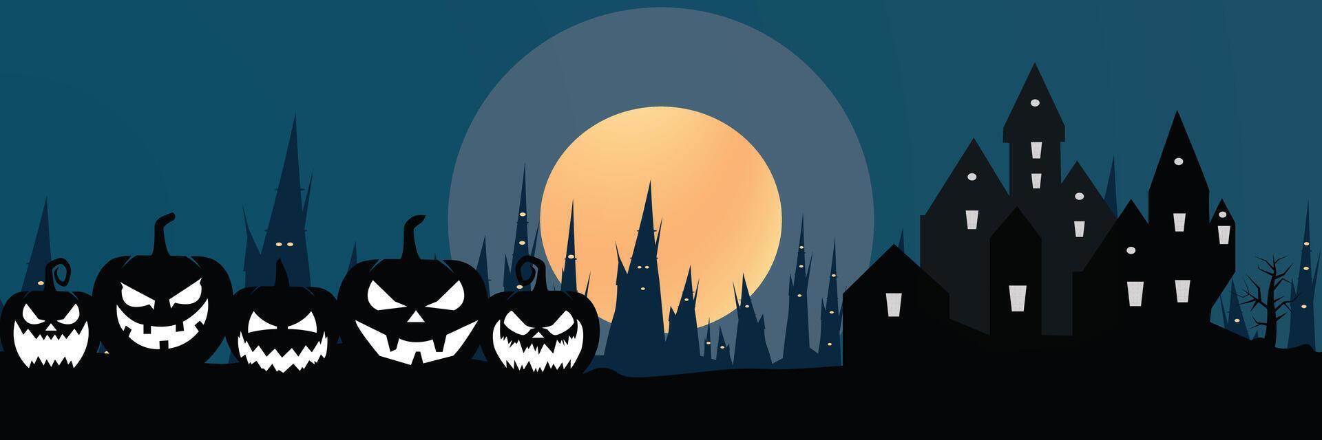 Ghostly Shadows and Pumpkins Under a Haunting Sky vector