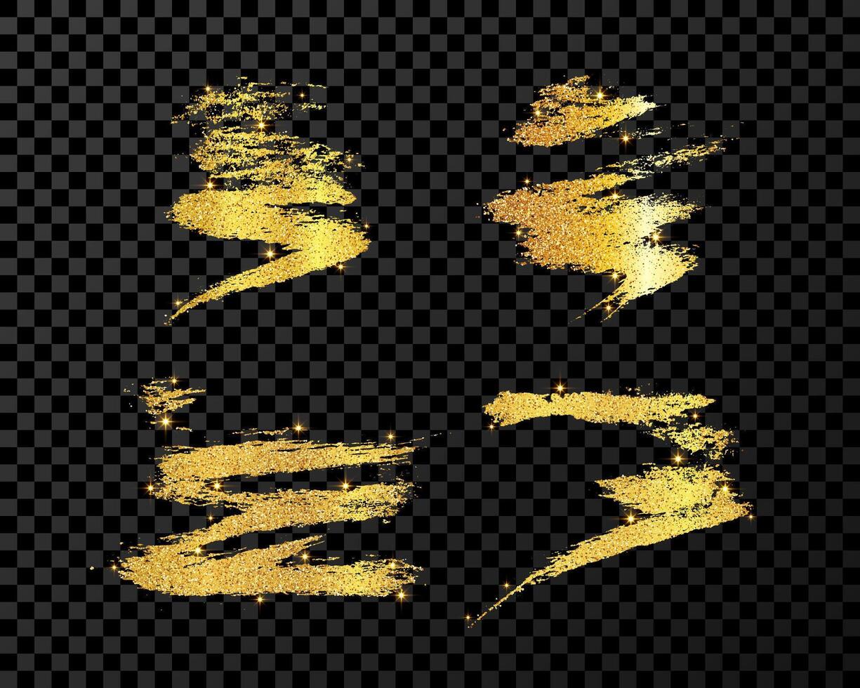 Set of gold glitter hand drawn brush strokes vector