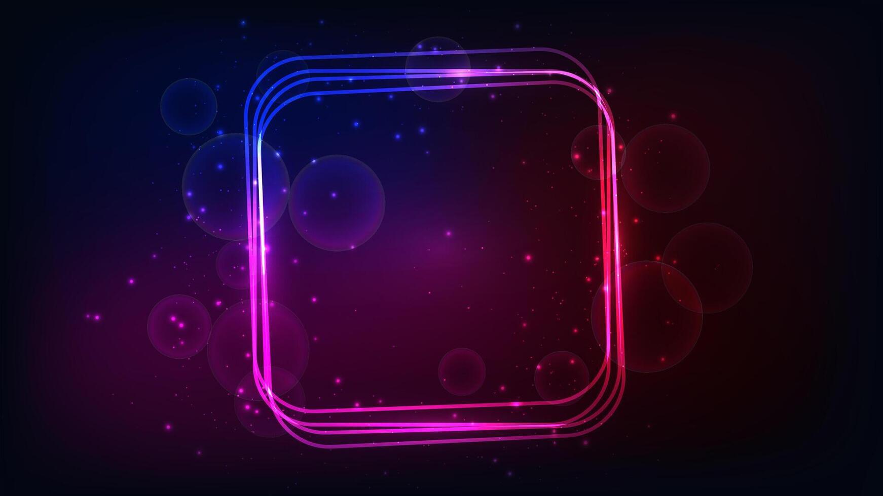 Neon rounded square frame with shining effects vector