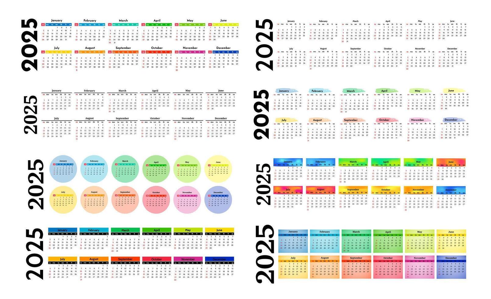 Set of calendars for 2025 isolated on a white background vector