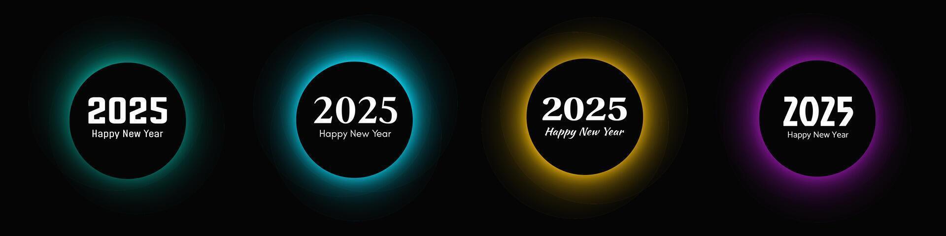 Happy new year 2025 inscription in circle light frame vector
