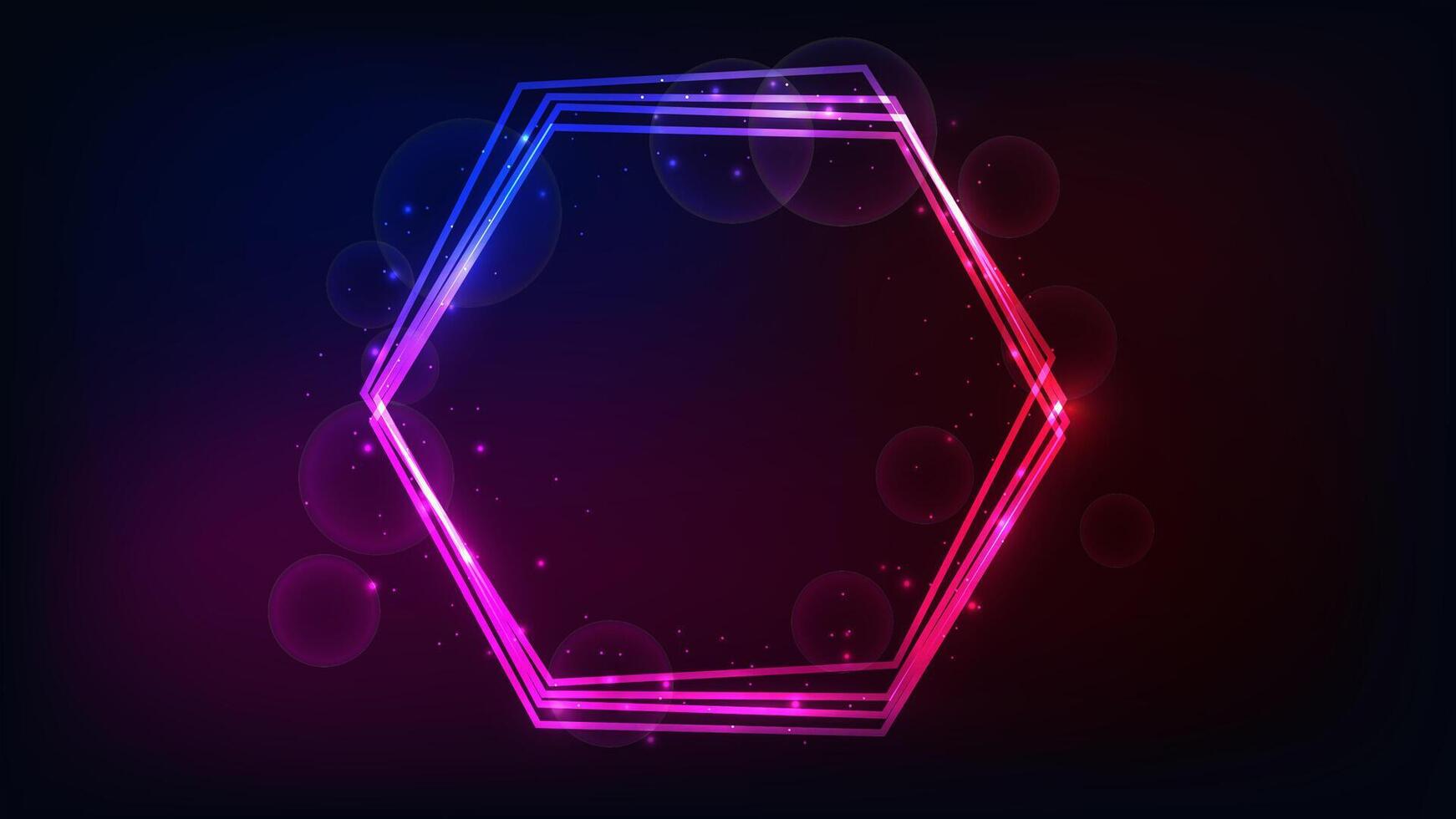 Neon hexagon frame with shining effects and sparkles vector