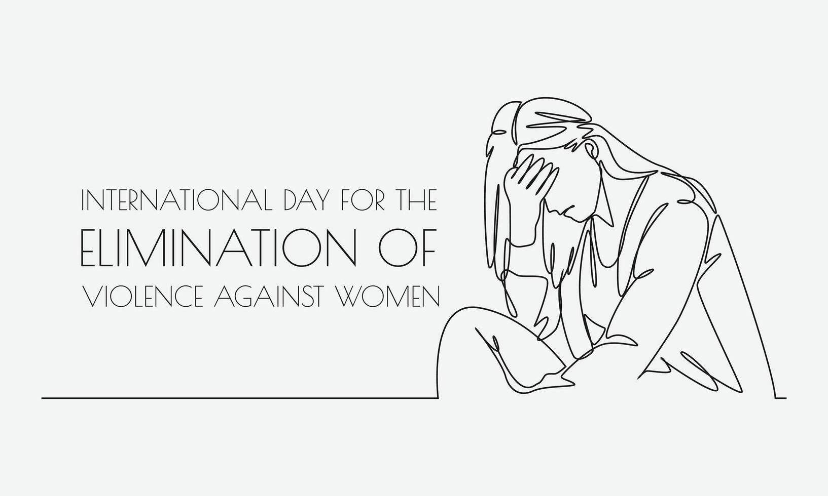 International Day for the Elimination of Violence against Women. Illustration of woman crying, covering her face with her hand. Continuous one line drawing style. vector