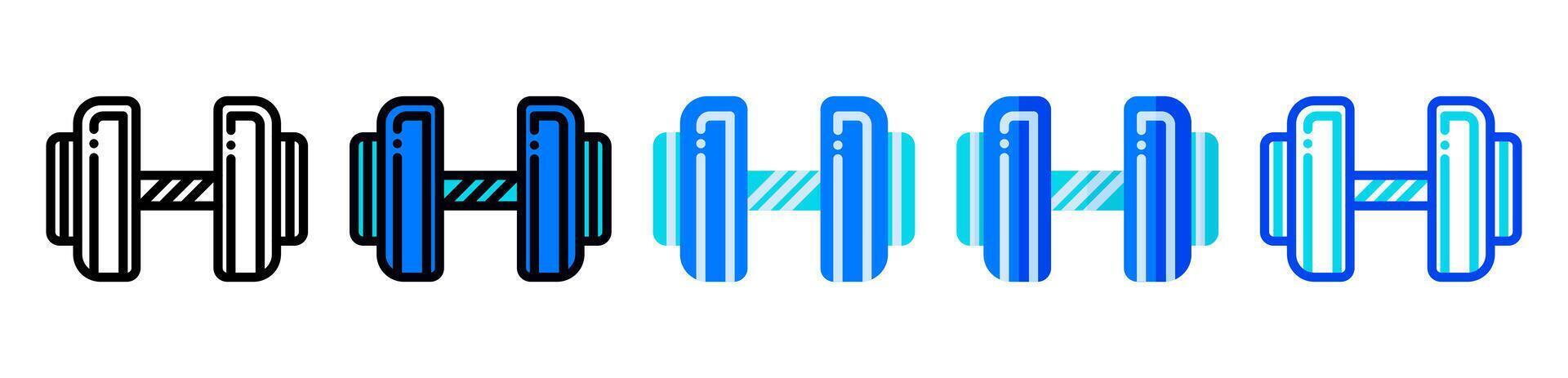 Dumbbell icon set in line, filled, and flat styles. The barbell illustration is suitable as a symbol of physical health, sports equipment, workouts and gyms. vector