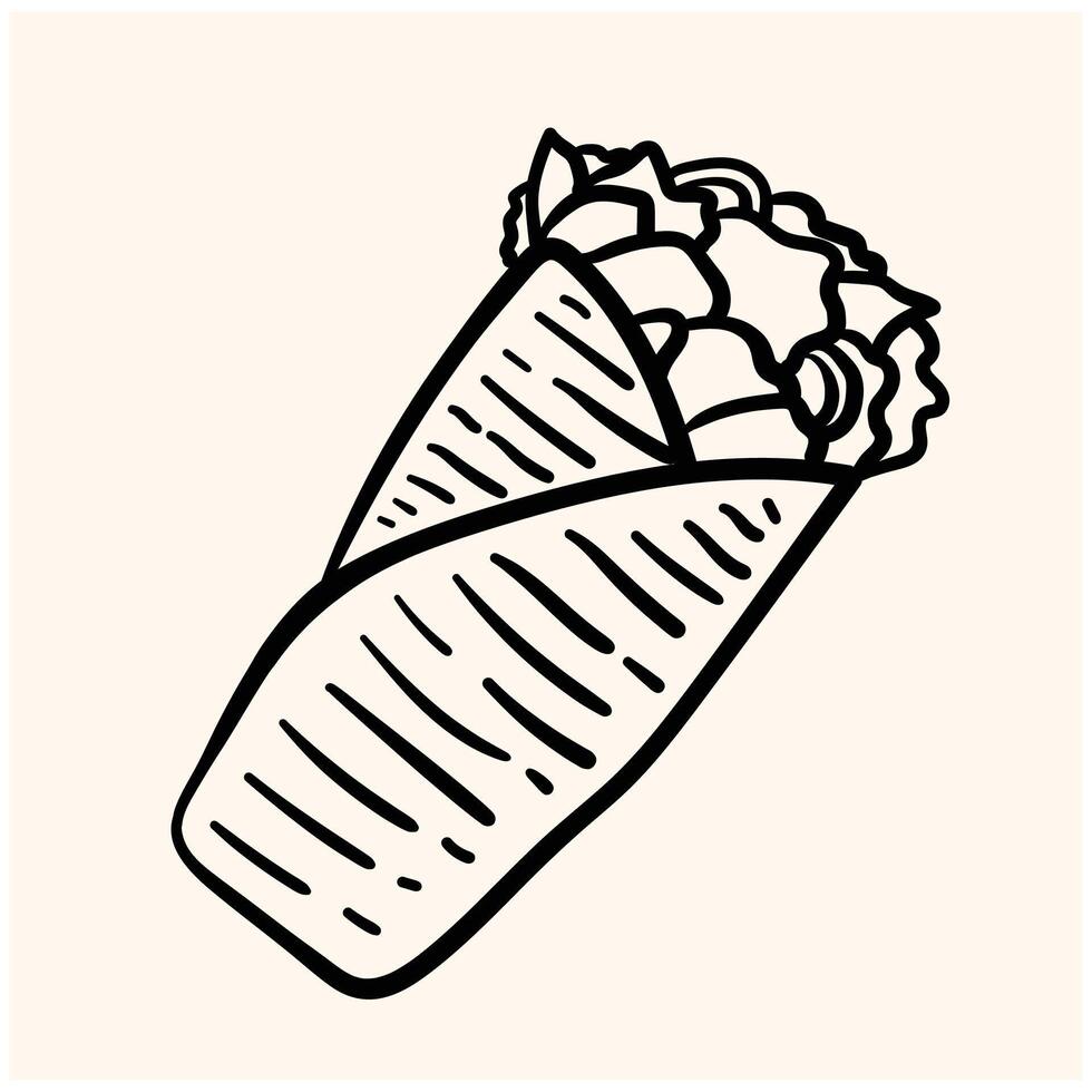 Burrito isolated With illustration style doodle and line art vector