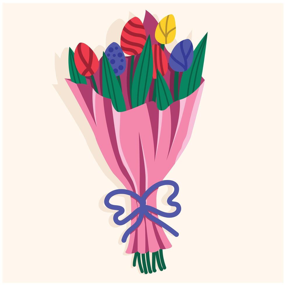 Bouquet of tulips with background cream vector