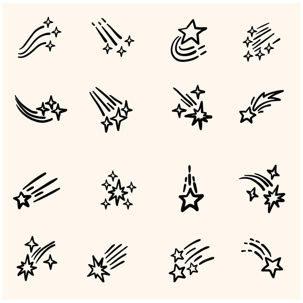 Set of comets With illustration style doodle and line art vector